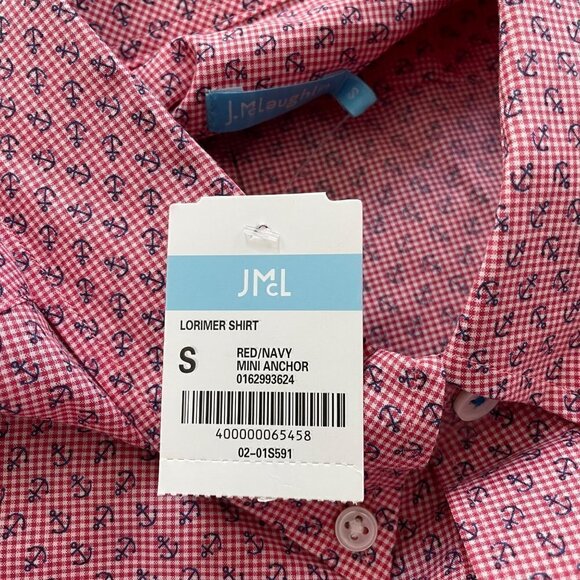 NWT J. McLaughlin Lorimer Button Down Shirt Red/Navy Mini Anchor Men's Small - Picture 7 of 10